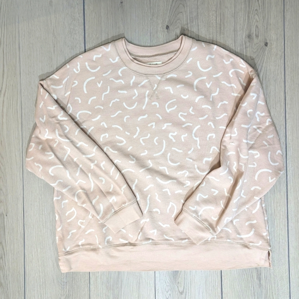 Madewell Blush Pink Crewneck Sweatshirt with Cream Abstract Dashes